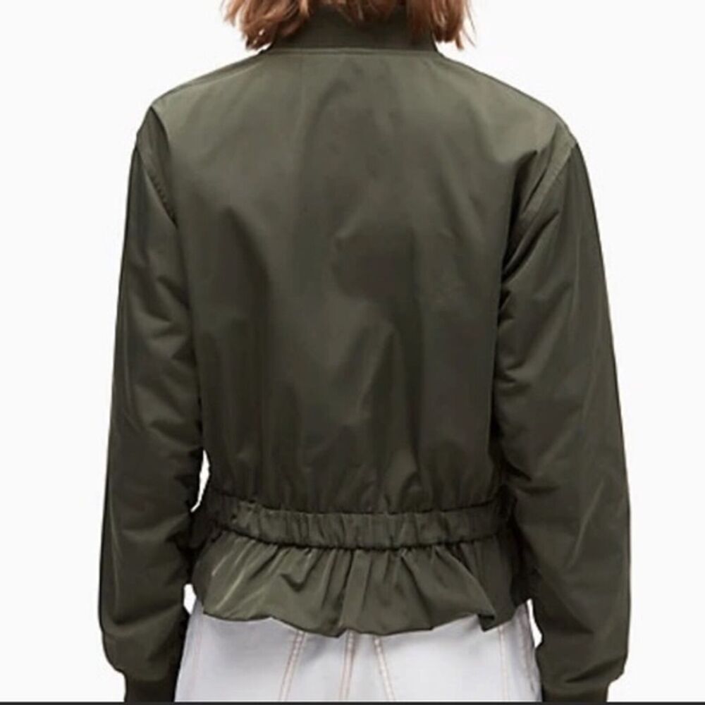 Kate Spade New York Full Zip Olive Green Bomber Jacket With Peplum Hem Size SM - Picture 3 of 10